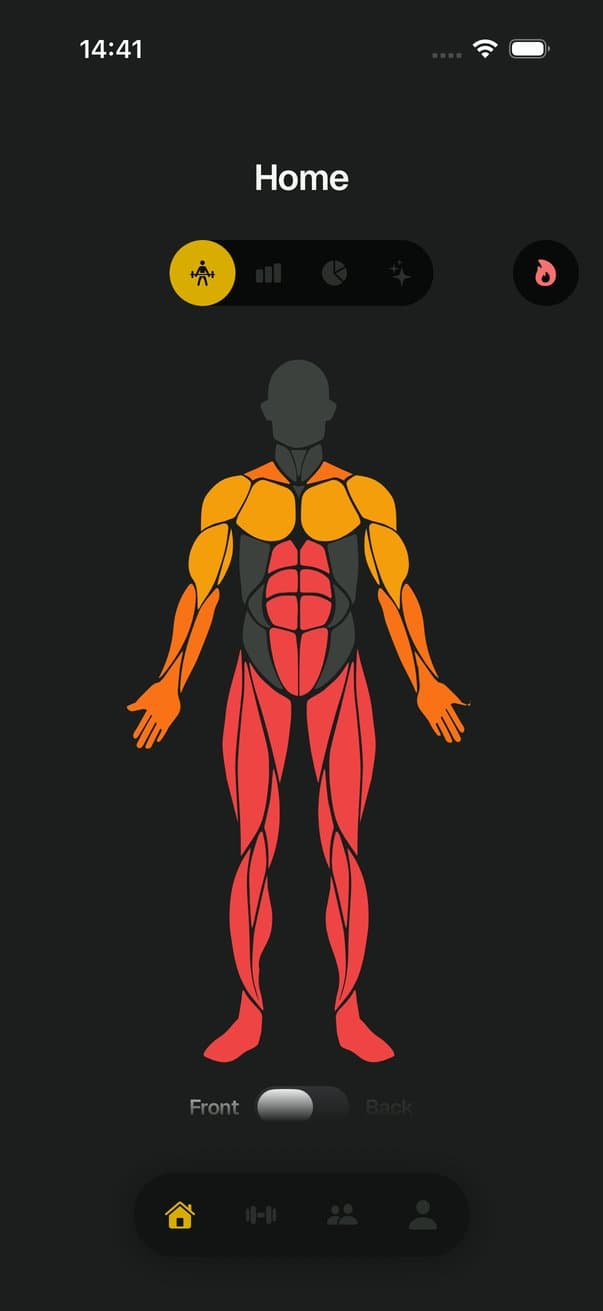 Crank body map colored by trained muscles
